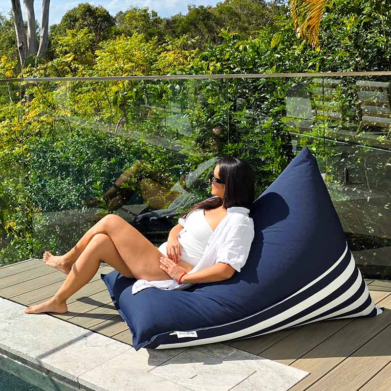 Reversible Outdoor Triangle Bean Bag – Navy and Stripe Design