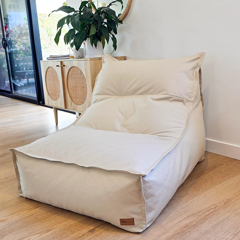 Natural Single Boss Bean Bag Chair by Mooi Living placed within a bright contemporary living space.