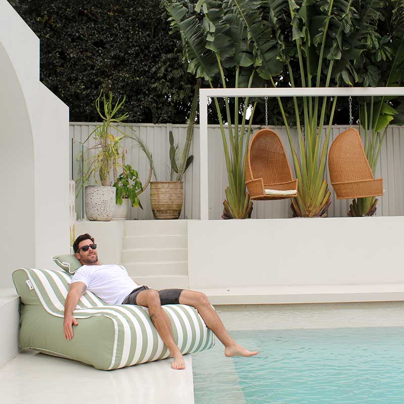 Sage Green Stripe Chill UV Lounger Bean Bag - Double Seater Outdoor