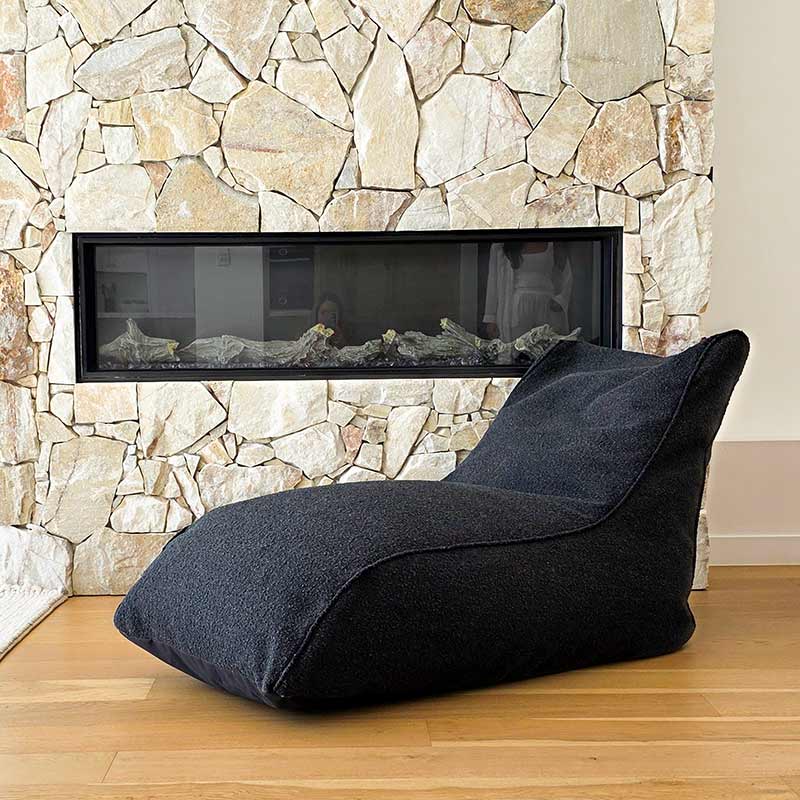 Designer boucle daybed chair in minimalist living room - Black
