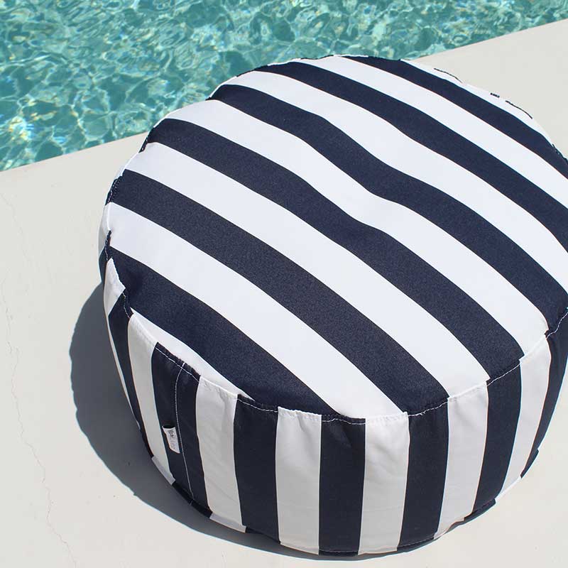 Resort Stripe Navy & White Outdoor Ottomans Olefin
