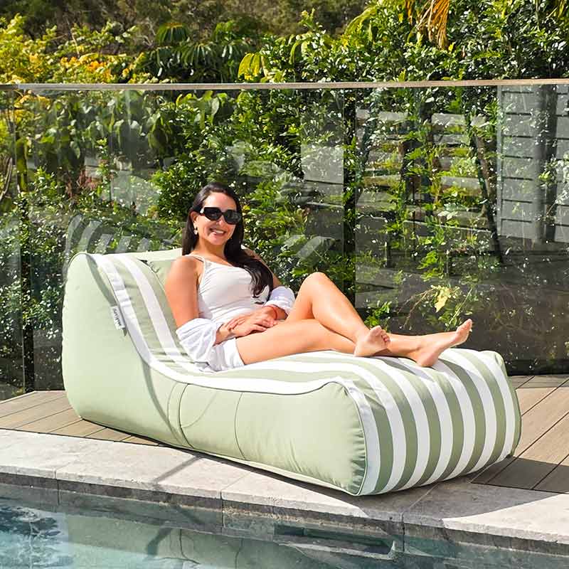 Sage Green - Cójelo Stripe Bean Bag – Resort-Style Outdoor Sunlounger