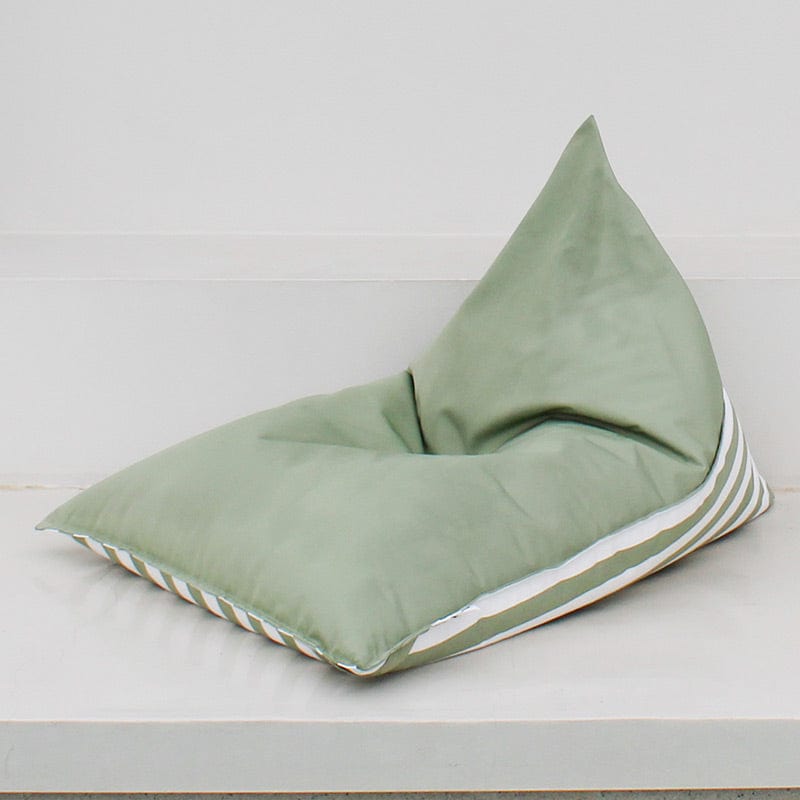 Sage Green Reversible Outdoor Bean Bag – bold stripes on one side, neutral on the other for versatile outdoor lounging