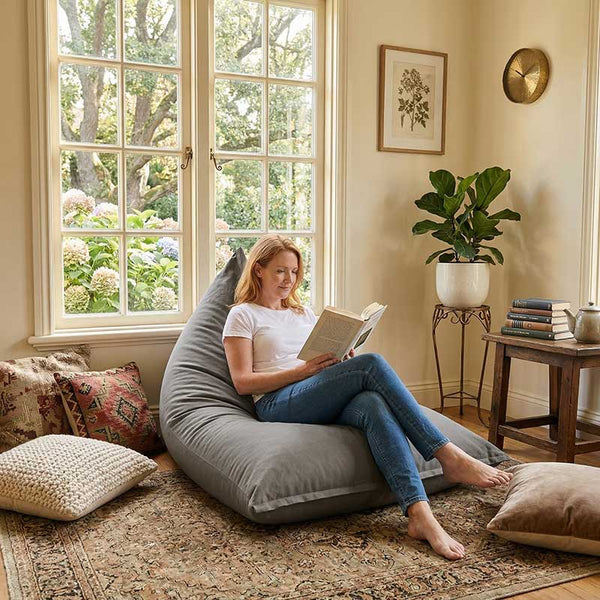 Cotton Canvas Triangle Bean Bag indoor bean bag by Mooi Living in Mocha. A spacious Indoor Triangle Bean Bag made from breathable cotton canvas for naturally soft comfort and relaxed, effortless style.