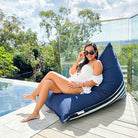 Two Looks in One – Navy Outdoor Bean Bag with Stripe Reverse