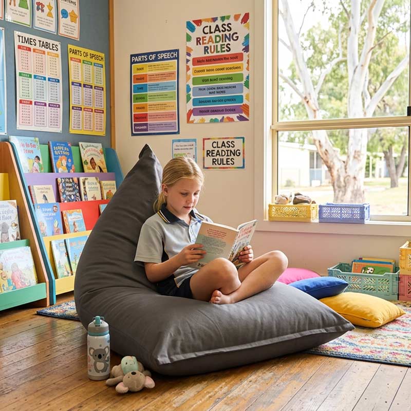 Cotton Canvas Triangle Bean Bag, indoor bean bag by Mooi Living.in Mocha. A spacious Indoor Triangle Bean Bag made from breathable cotton canvas for naturally soft comfort and relaxed, effortless style.