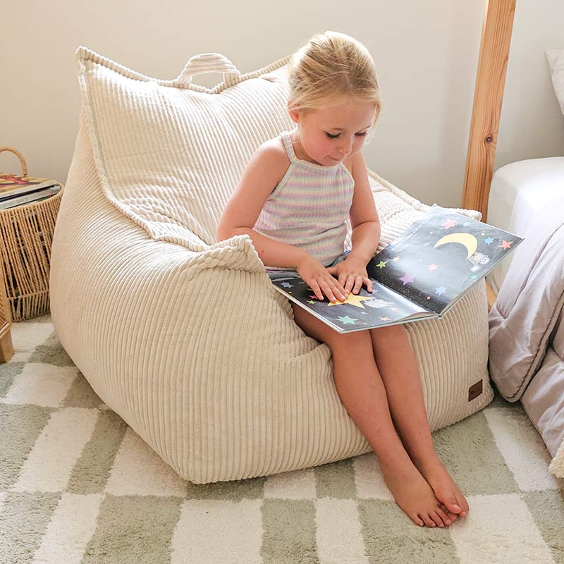 Mini Mooi Cord Bean Bag Chair in Beige – warm-toned corduroy seating for little ones or compact corners