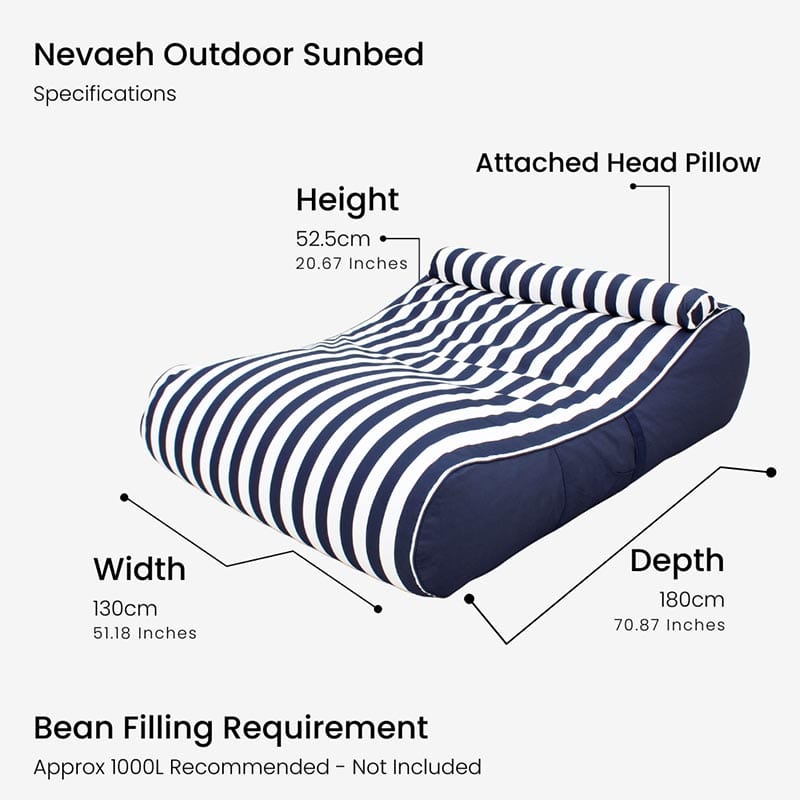 Mooi Living Nevaeh Sunbed – Double Outdoor Bean Bag Cover - Navy Stripe