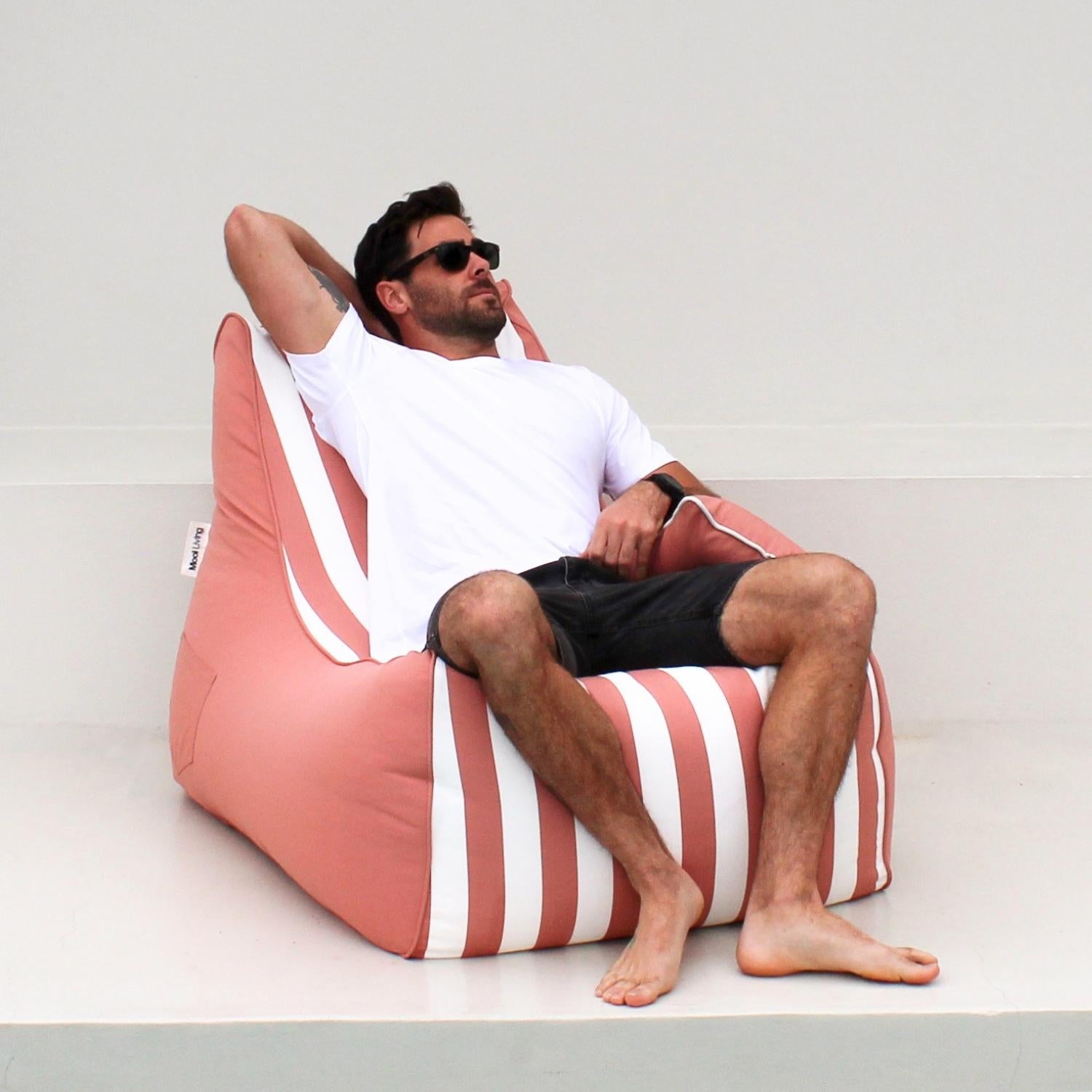 Blush Stripe Bora Bora Single Bean Bag Chair for Outdoors, MOBORABB-STRI-BLU