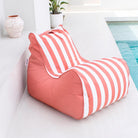 outdoor blush bora bora bean bag chair in blush and white stripe, poolside, MOBORABB-STRI-BLU