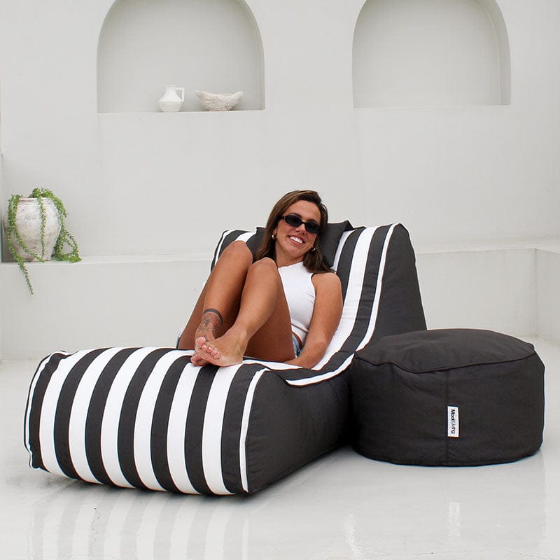 Mooi Living Cójelo Bean Bag – Outdoor Stripe Sunlounger - Oyster Black Stripe - Resort Bean Bags outdoor bean bag by Mooi Living