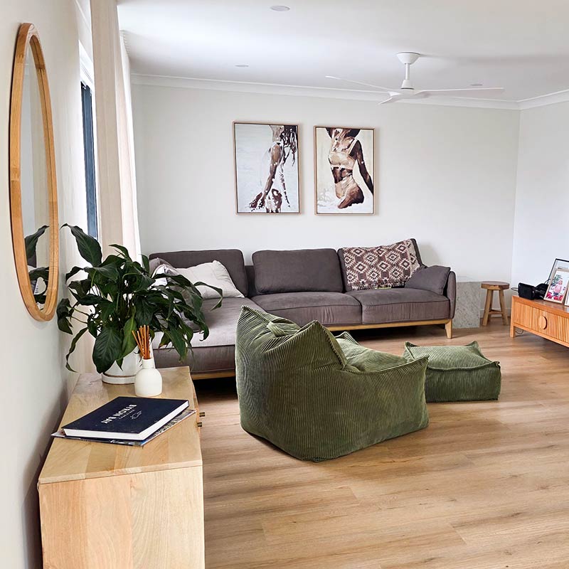 Mooi Cord Bean Bag Chair by Mooi Living in Olive Green. Luxuriously soft ribbed corduroy with structured support, perfect for stylish indoor lounging.