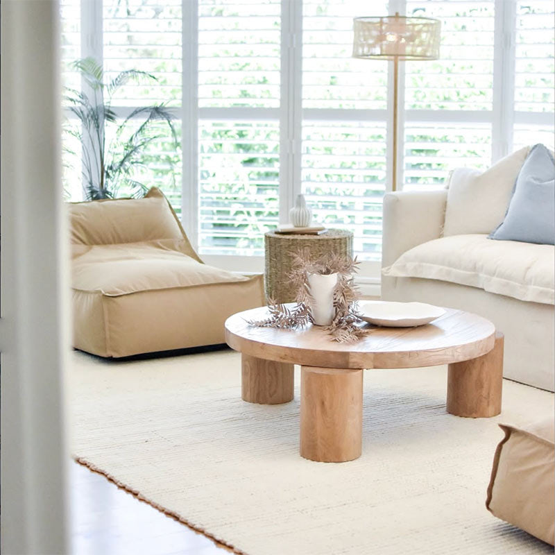Tan Single Boss Bean Bag indoor Bean Bag by Mooi Living. in a styled living room with sofa and timber coffee table, customer photo by @morc.interiors.