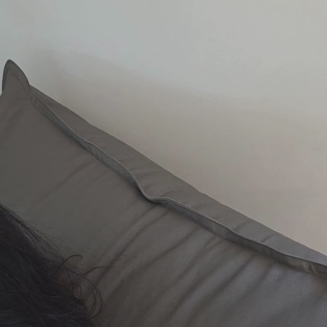 Product Video featuring our model seated on the Mooi Living Single Boss Bean Bag in 100% cotton canvas within a modern Australian living room.