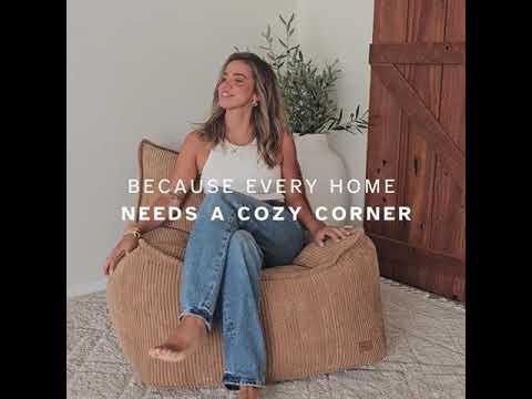 Mooi Cord Bean Bag Chair video in beige & Caramel – showcasing soft, textured seating for modern indoor comfort