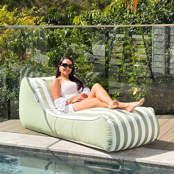 Sage Green - Cójelo Stripe Bean Bag outdoor bean bag by Mooi Living – Resort-Style Outdoor Sunlounger