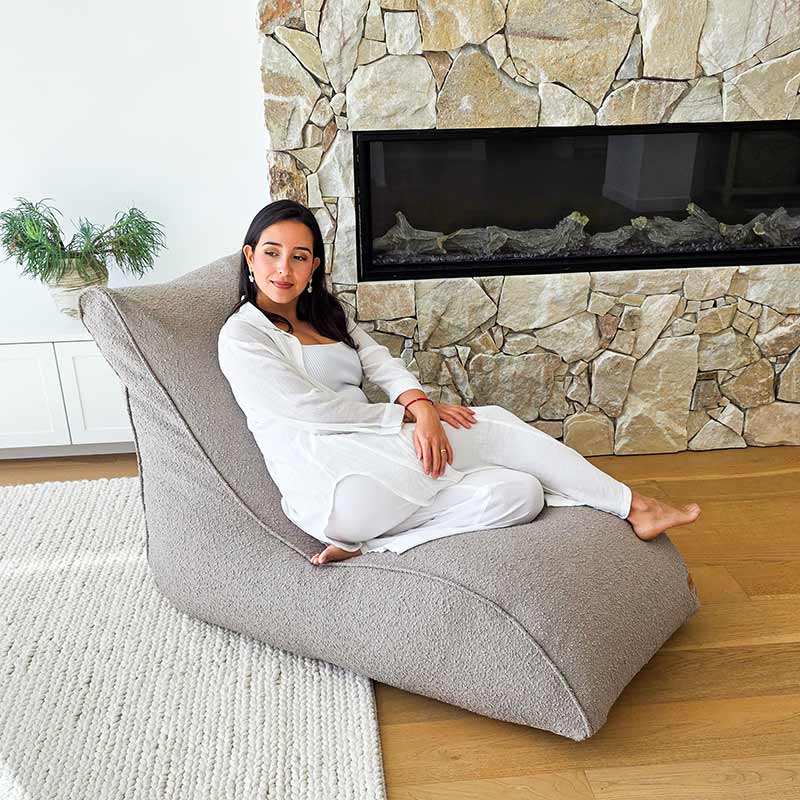 Contemporary boucle bean bag for indoor lounging - Taupe