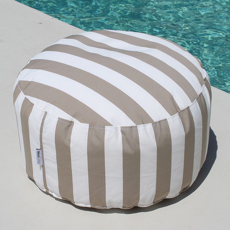 Classic Taupe Stripe Outdoor Ottomans Olefin by Mooi Living
