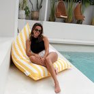 Yellow Reversible Triangle Outdoor Bean Bag Chair – dual-sided design with resort-style stripes and solid colour